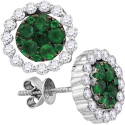 Womens Round Emerald Diamond Convertible Dangle Earrings 1-7/8 Cttw 18kt White Gold - REF-152X9A