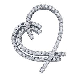 Womens Round Diamond Heart Outline Pendant 3/4 Cttw 14kt White Gold - REF-54N5F