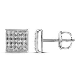 Womens Round Diamond Square Cluster Earrings 1/6 Cttw 10kt White Gold - REF-10W5K