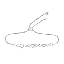 Womens Round Diamond Heart Bolo Bracelet 1/12 Cttw 10kt White Gold - REF-35Y5N