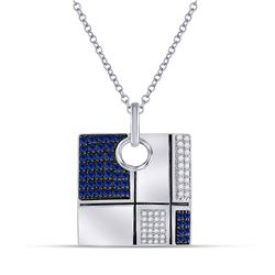 Womens Round Blue Sapphire Fashion Square Necklace 3/4 Cttw 14kt White Gold - REF-54Y5N