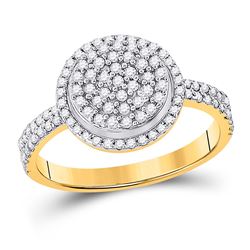 Womens Round Diamond Circle Cluster Ring 1/2 Cttw 10kt Yellow Gold - REF-23F9W