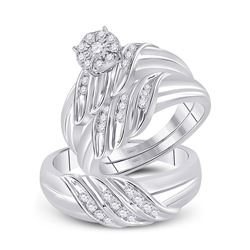 His Hers Round Diamond Solitaire Matching Wedding Set 5/8 Cttw 10kt White Gold - REF-57X5A