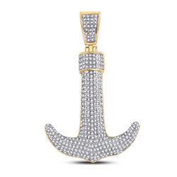 Mens Round Diamond Anchor Nautical Charm Pendant 1-1/4 Cttw 10kt Yellow Gold - REF-60M9H