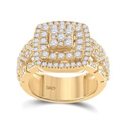 Mens Round Diamond Square Statement Cluster Ring 2-1/3 Cttw 14kt Yellow Gold - REF-159A9M