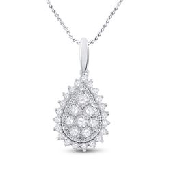 Womens Round Diamond Teardrop Pendant 5/8 Cttw 14kt White Gold - REF-38R9X