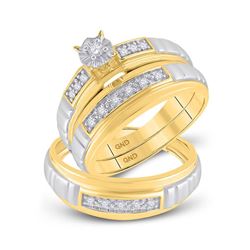 His Hers Round Diamond Solitaire Matching Wedding Set 1/6 Cttw 10kt Yellow Gold - REF-44Y9N