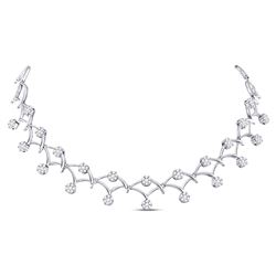 Womens Round Diamond Cocktail Cluster Necklace 3-1/2 Cttw 14kt White Gold - REF-351X5A