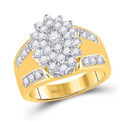 Womens Round Diamond Oval Cluster Ring 1 Cttw 10kt Yellow Gold - REF-52N5F