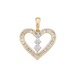 Womens Round Diamond Heart Pendant 1/6 Cttw 10kt Yellow Gold - REF-10F5W