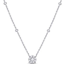 Womens Round Diamond Halo Solitaire Necklace 5/8 Cttw 14kt White Gold - REF-63K9Y