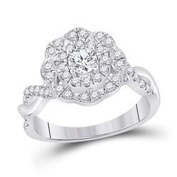 Round Diamond Halo Bridal Wedding Engagement Ring 7/8 Cttw 14kt White Gold - REF-87N5F