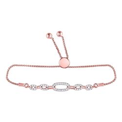 Womens Round Diamond Oval Link Bolo Bracelet 1/3 Cttw 10kt Rose Gold - REF-41R5X