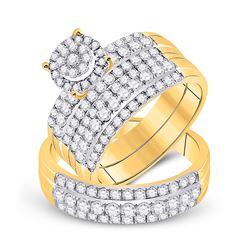 His Hers Round Diamond Cluster Matching Wedding Set 2 Cttw 14kt Yellow Gold - REF-129R9X