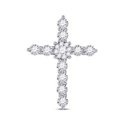 Womens Round Diamond Cross Pendant 1/2 Cttw 14kt White Gold - REF-38A9M