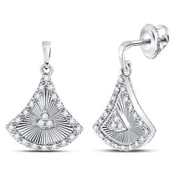 Womens Round Diamond Fan Dangle Earrings 1/5 Cttw 10kt White Gold - REF-25R9X