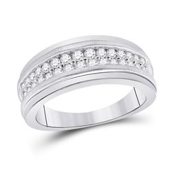 Mens Round Diamond Double Row Band Ring 3/4 Cttw 10kt White Gold - REF-60F9W