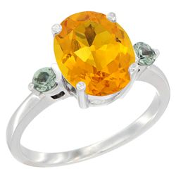 2.64 CTW Citrine & Green Sapphire Ring 14K White Gold - REF-32X3M