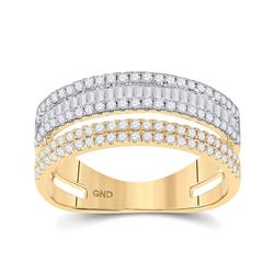 Womens Baguette Round Diamond Parallel Band Ring 3/4 Cttw 14kt Two-tone Gold - REF-38K9Y