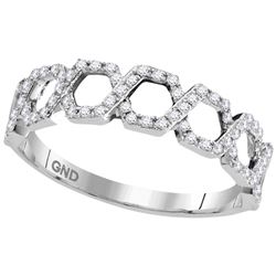 Womens Round Diamond Polygon Woven Band Ring 1/4 Cttw 10kt White Gold - REF-19X5A