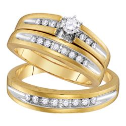 His Hers Round Diamond Solitaire Matching Wedding Set 1/2 Cttw 10kt Yellow Gold - REF-57Y5N