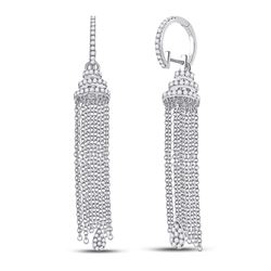 Womens Round Diamond Chain Teardrop Dangle Earrings 1-5/8 Cttw 14kt White Gold - REF-137N9F