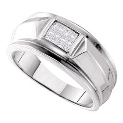 Mens Princess Diamond Cluster Band Ring 1/4 Cttw 14kt White Gold - REF-54F9W