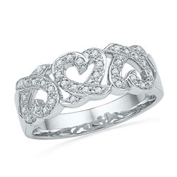 Womens Round Diamond Triple Heart Band Ring 1/5 Cttw 10kt White Gold - REF-22K5Y