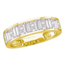 Womens Baguette & Princess Diamond Wedding Anniversary Band 1 Cttw 14kt Yellow Gold - REF-87W5K