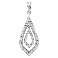 Womens Round Diamond Oblong Nested Oval Frame Pendant 1/4 Cttw 10kt White Gold - REF-17F5W