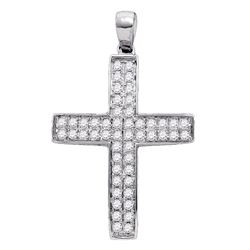 Womens Round Diamond Roman Cross Pendant 1/2 Cttw 10kt White Gold - REF-32F5W