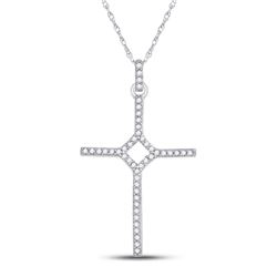 Womens Round Diamond Cross Pendant 1/6 Cttw 10kt White Gold - REF-8N5F