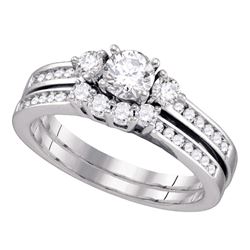 Round Diamond Bridal Wedding Ring Band Set 1 Cttw 14kt White Gold - REF-112X5A