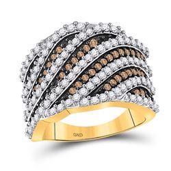 Womens Round Brown Diamond Diagonal Stripe Fashion Ring 1-7/8 Cttw 10kt Yellow Gold - REF-67K5Y