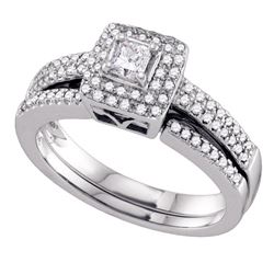 Princess Diamond Bridal Wedding Ring Band Set 1/2 Cttw 14kt White Gold - REF-68R5X