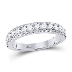 Womens Round Diamond Wedding Single Row Band 3/4 Cttw 14kt White Gold - REF-58F9W