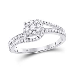 Womens Round Diamond Cluster Ring 3/8 Cttw 10kt White Gold - REF-24X5A