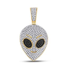 Mens Round Black Color Enhanced Diamond Alien Charm Pendant 1 Cttw 10kt Yellow Gold - REF-41H5R