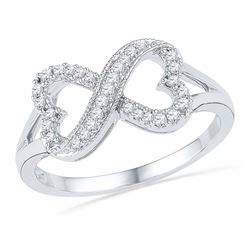 Womens Round Diamond Infinity Heart Ring 1/6 Cttw 10kt White Gold - REF-15F5W