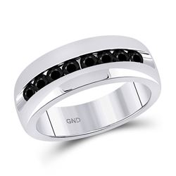 Mens Round Black Color Enhanced Diamond Fashion Band 1 Cttw 10kt White Gold - REF-59R9X