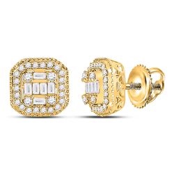 Womens Baguette Diamond Cluster Fashion Earrings 3/8 Cttw 14kt Yellow Gold - REF-38W9K