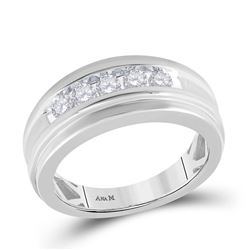 Round Channel-set Diamond Mens Wedding Band 1/2 Cttw 14k White Gold - REF-75H5R