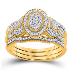 Round Diamond 3-Piece Bridal Wedding Ring Band Set 3/8 Cttw 10kt Yellow Gold - REF-30R9X