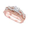 Image 1 : Princess Diamond Bridal Wedding Ring Band Set 3/4 Cttw 14kt Rose Gold - REF-87H5R