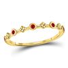 Image 1 : Womens Round Ruby Dot Flower Stackable Band Ring 1/12 Cttw 10kt Yellow Gold - REF-6W5K