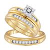 Image 1 : His Hers Round Diamond Solitaire Matching Wedding Set 3/8 Cttw 10kt Yellow Gold - REF-38M9H