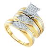 Image 1 : His Hers Round Diamond Square Matching Wedding Set 1/3 Cttw 10kt Yellow Gold - REF-47W9K