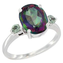 2.64 CTW Mystic Topaz & Green Sapphire Ring 14K White Gold - REF-32F3N