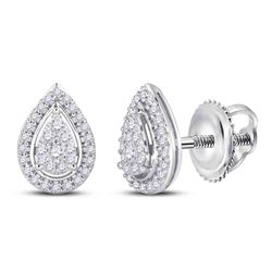 Womens Round Diamond Teardrop Earrings 1/2 Cttw 14kt White Gold - REF-38K9Y