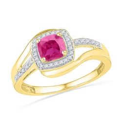 Womens Princess Lab-Created Pink Sapphire Solitaire Ring 1 Cttw 10kt Yellow Gold - REF-14W5K